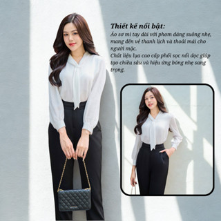 Áo sơ mi nữ lụa cổ nơ tay dài công sở sang trọng - OXATYL A899 mặc đi làm thanh lịch