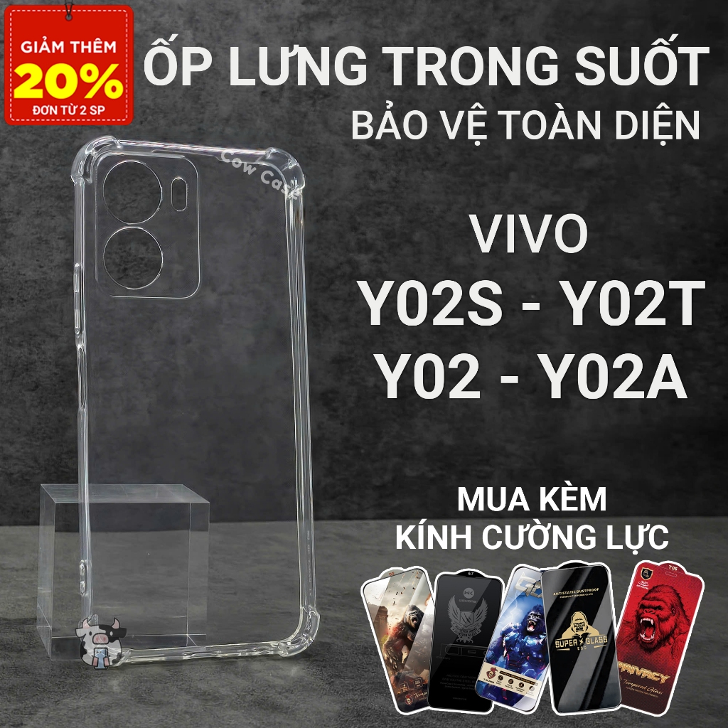 Ốp lưng Vivo Y02s, Y02t, Y02, Y02a Cowcase trơn trong suốt | Ốp điện thoại Vivo dẻo bảo vệ camera đt