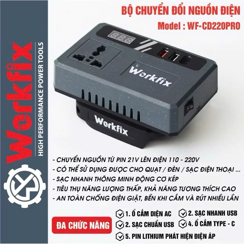 Đế chuyển đổi nguồn điện Workfix G1-BCN0214 – Phiên bản mới mạnh mẽ, nhiều giắc cắm đa năng