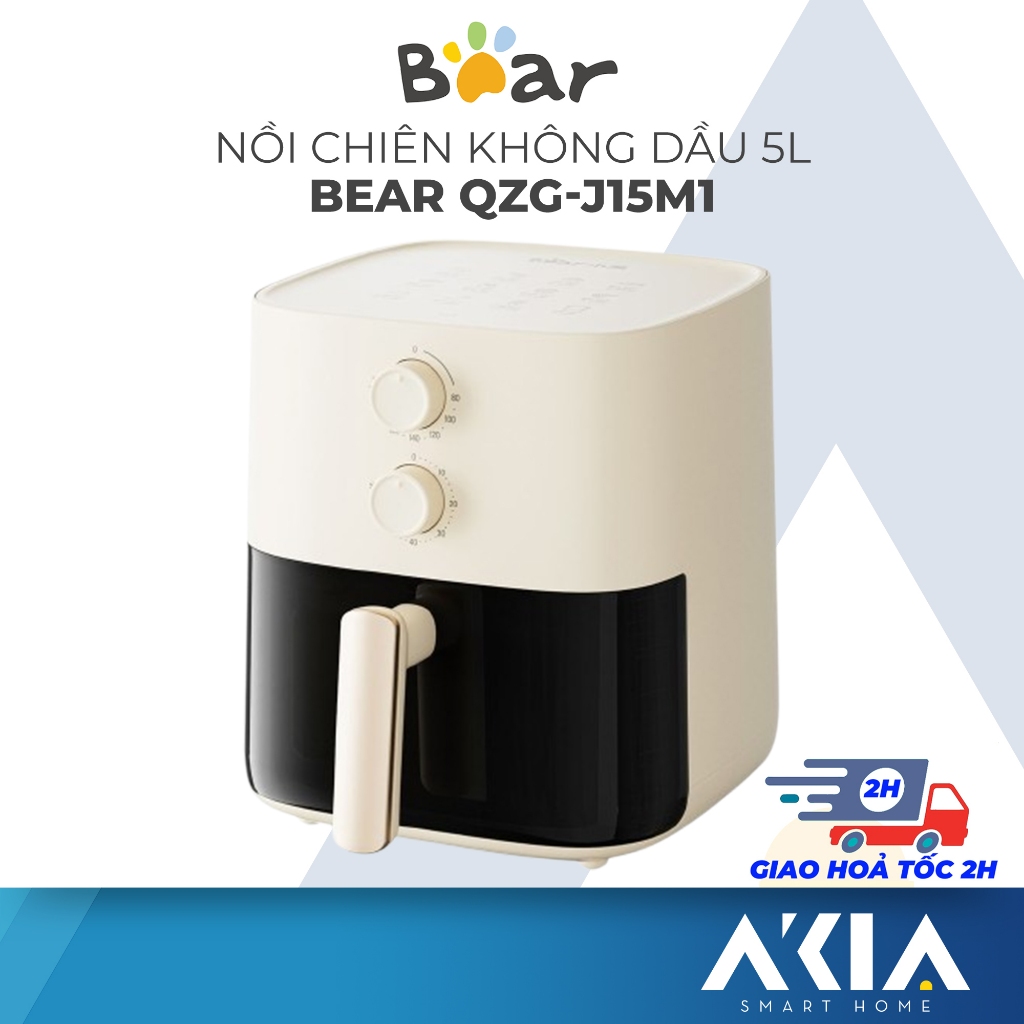 Nồi chiên không dầu 5L Bear QZG-J15M1, Công suất 1500W, chín đều mặt, bảng chọn 12 món, BH 18 tháng