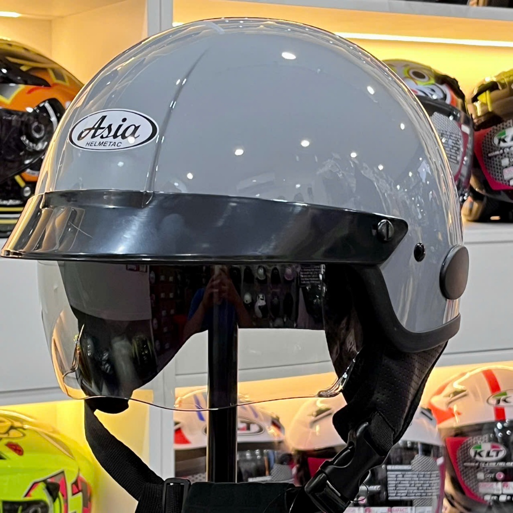 Nón Bảo Hiểm Nửa Đầu Kính Âm Asia MT139 Màu Xám Xi Măng Bóng-Chính Hãng Asia-Bảo Hành 1 Năm