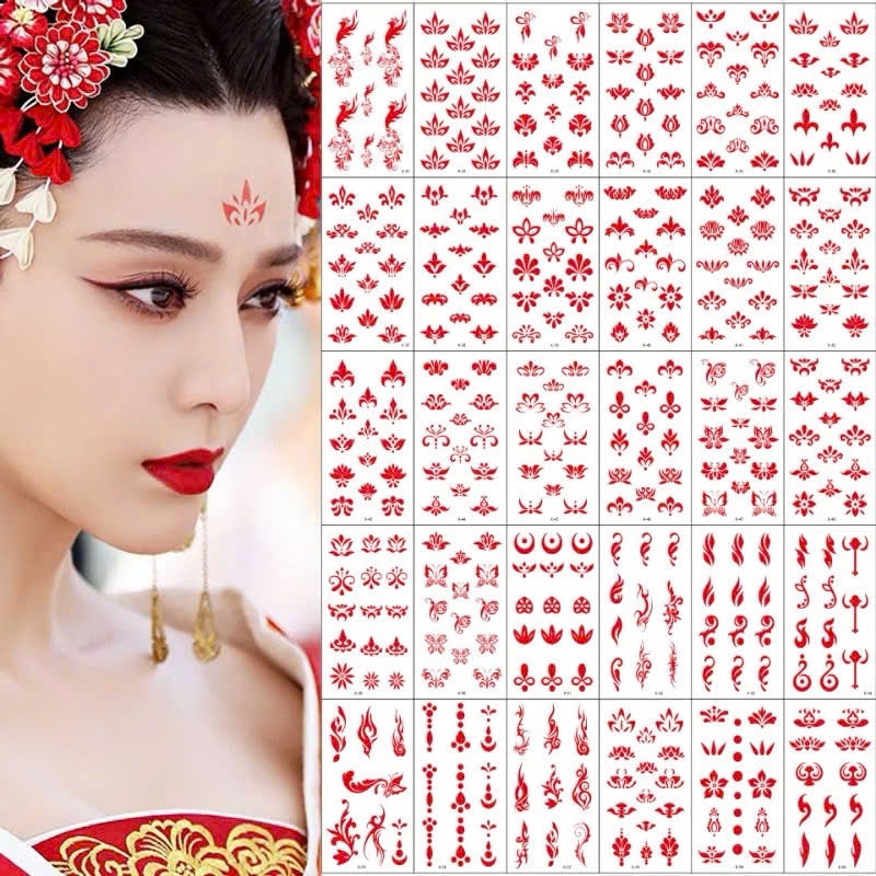 Set 3 5 10 Miếng Hình Xăm Dán Chu Sa Dán Trán Tạm Thời - Hình Xăm Cổ Trang (Không Trùng Mẫu)