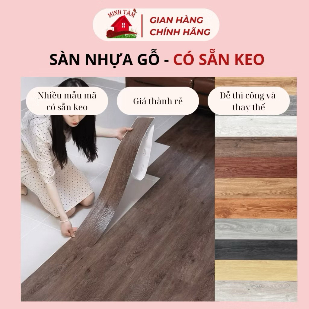 [HỎA TỐC] 1 Miếng lót sàn vân gỗ sang trọng, có keo sẵn dễ dán, giá tốt./.