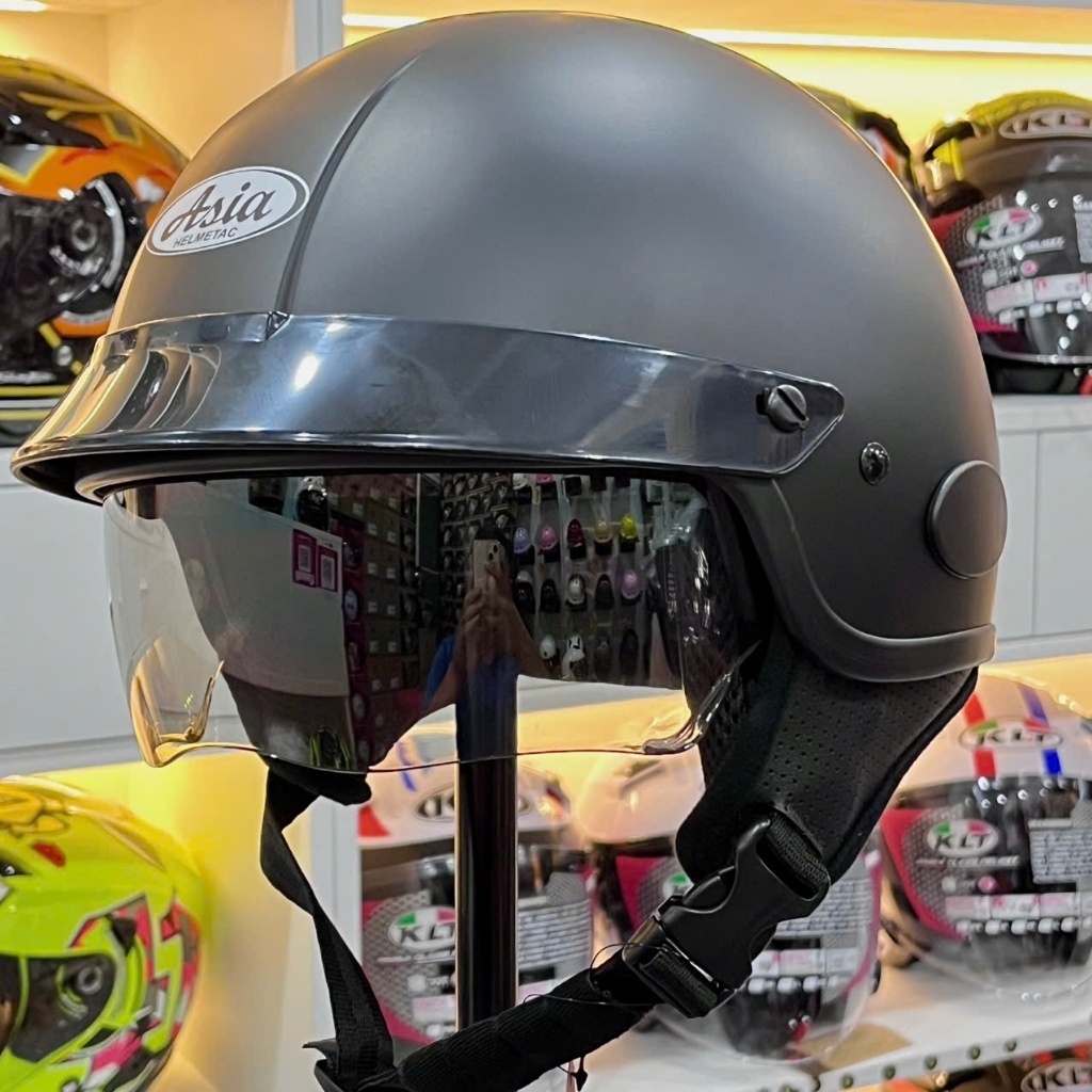 Nón Bảo Hiểm Nửa Đầu Kính Âm Asia MT139 Màu Đen Nhám-Chính Hãng Asia-Bảo Hành 1 Năm