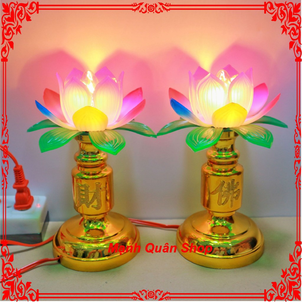 Bộ 2 đèn thờ cúng hoa sen, đèn để bàn thờ gia tiên , thờ phật, thờ thổ địa, quan âm đèn thờ cao 18cm