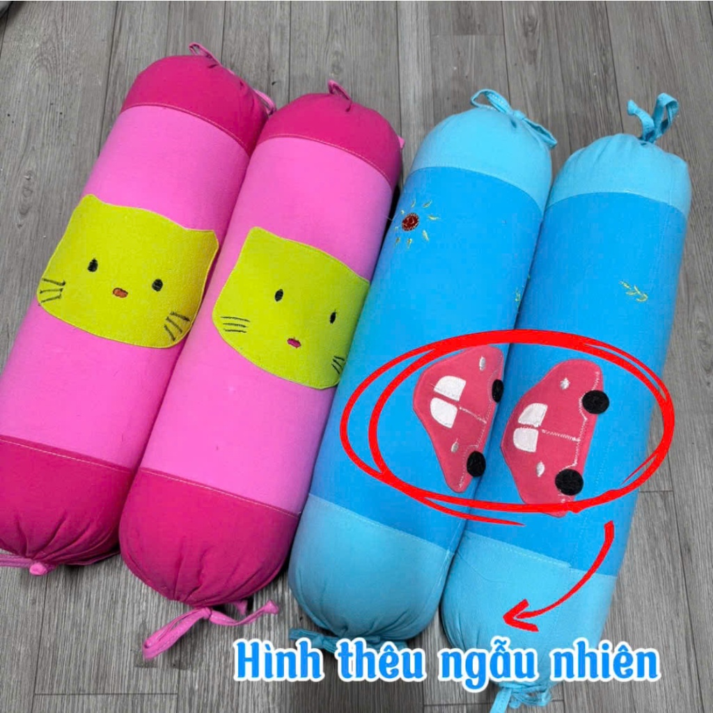 Bộ 2 Gối Ôm Cho Bé Sơ Sinh-2 Tuổi Dài 50cm Hình Thêu Ngẫu Nhiên Vỏ Gối Tháo Giặt Được
