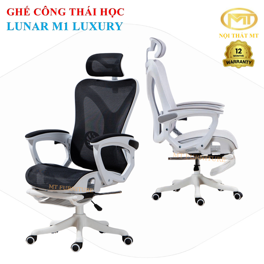 Ghế công thái học Lunar M1/Lunar Sport1 Luxury bản full lưới tích hợp gác chân, ngã lưng 145 độ-Ghế 