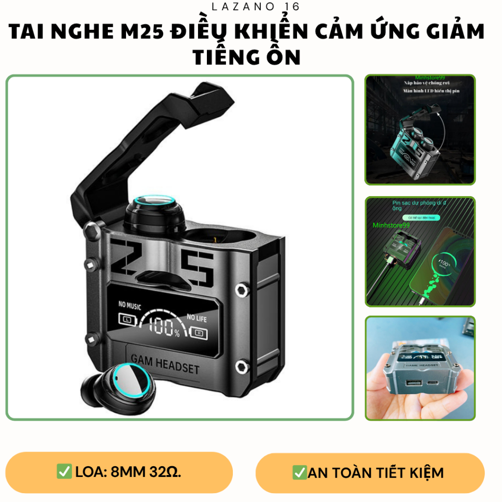 [M25] Tai Nghe Bluetooth M25 – Kết Nối Ổn Định, Âm Thanh Sống Động, Hộp Sạc LED Pin Trâu