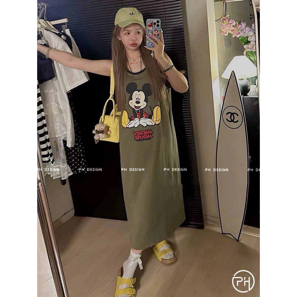 [Minn.studio] Váy Cotton Sát Nách in Micky, Váy chất mềm, co dãn (Mới về)