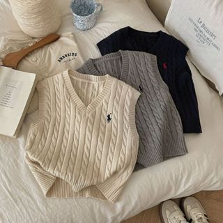  57:E7 Áo gile len thừng chui đầu thêu ngựa cho bé trai và bé gái mùa xuân thu mới 