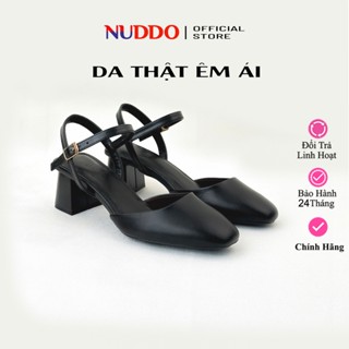  Giày Cao Gót Bít Mũi Nữ 3 5 Phân Quai Hậu Đế Vuông ,Giày Sandal Nữ Mũi Vuông Da Thật Cao Cấp N0554 