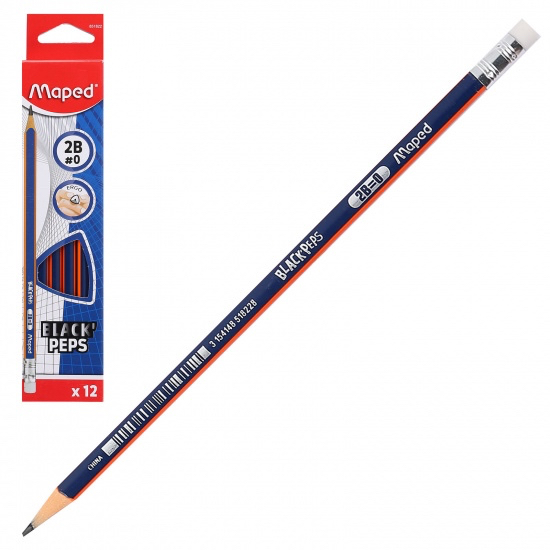 Bút Chì Nhựa Đen Không Gỗ Có Gôm 2B MAPED BLACKPEPS 851822