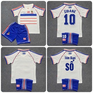  Bộ Quần Áo Bóng Đá Trẻ Em Đội Tuyển Pháp  WC 1998 Áo Zidane- Vải Polyster Thái Cao Cấp 