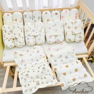  Bộ Gối Chặn Cho Bé Sơ Sinh Anchee Tặng Kèm Gối Thiết Kế Chống Lõm Đầu Chất Vải Gân Đũi Thoáng Mát 