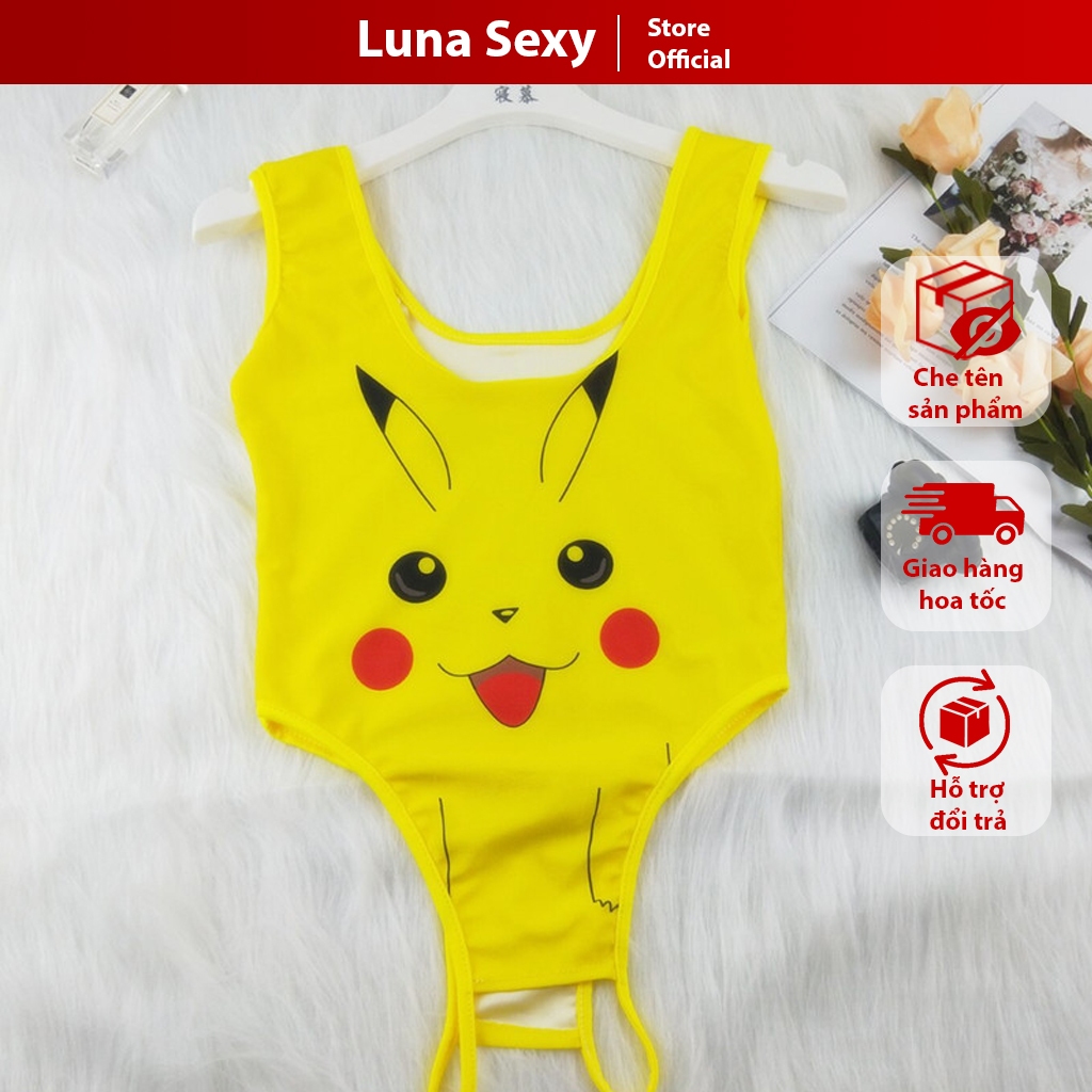 Bodysuit Nữ Cosplay Pikachu Gợi Cảm, Đồ Ngủ Anime Đáng Yêu Liền Thân Sexy Cuốn Hút JS53