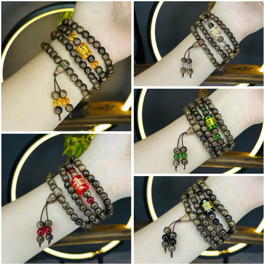Vòng Tay Trầm Hương 108 Hạt Mix Đá OMANI - Ngũ Bảo Trợ Mệnh - Hàng Cao Cấp Trầm Hương Trường An