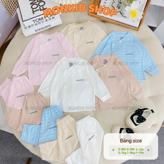 [Unchi-Khuy bấm] Combo 2/3 Bộ quần áo dài tay Unchi bảng màu, chất thun lạnh petit, khuy bấm cho bé sơ sinh 3-9kg