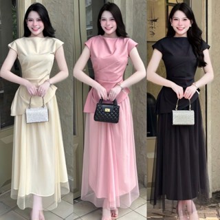 A127- Set Áo Xếp Ly Eo tà chéo phối chân váy lưới nhẹ nhàng, Thanh lịch miju