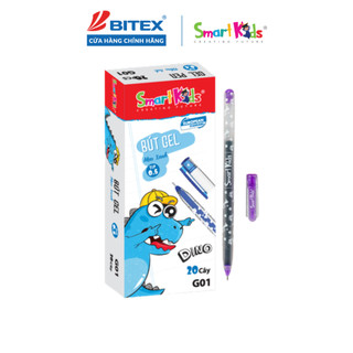  Hộp 10 20 Bút Gel Bitex Smartkids G01 Dino Ngòi 0.5mm Mực Xanh Tím Đen Cho Bé Cấp 1 Tập Viết 
