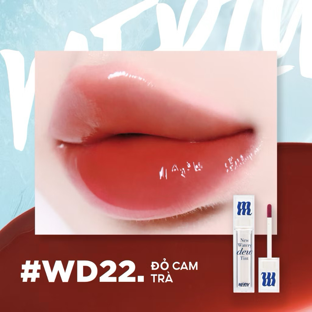 (PASS MỸ PHẨM) Son tint bóng Merzy New Watery Dew Tint #wd22 đỏ cam trà 4g