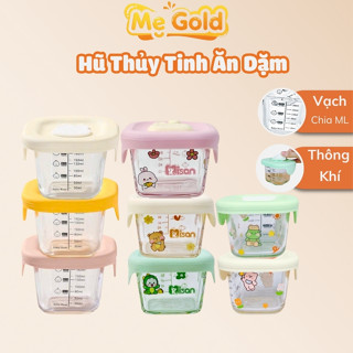 Hộp trữ đông thủy tinh ăn dặm cho bé có vạch chia 180ml nắp silicon, Hũ trữ đông đồ ăn dặm cho bé