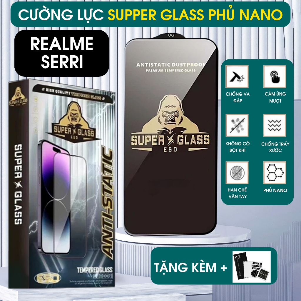 Kính cường lực Realme C21 - C21Y Super Glass phủ nano , hạn chế vân tay