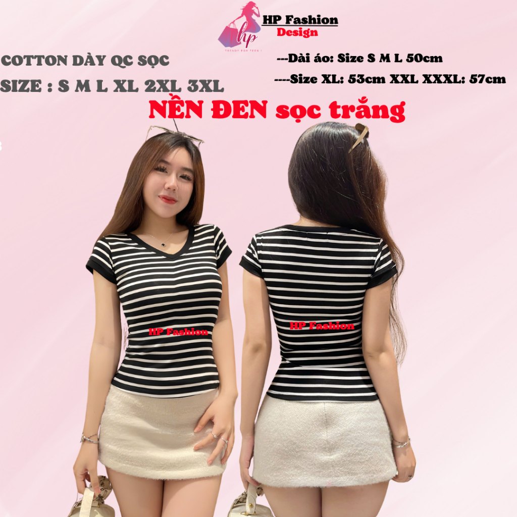 Áo thun cổ tim sọc viền nữ chiết eo basic, áo phông nữ ôm body cộc ngắn tay vải cao cấp co giãn  HP54 | BigBuy360 - bigbuy360.vn