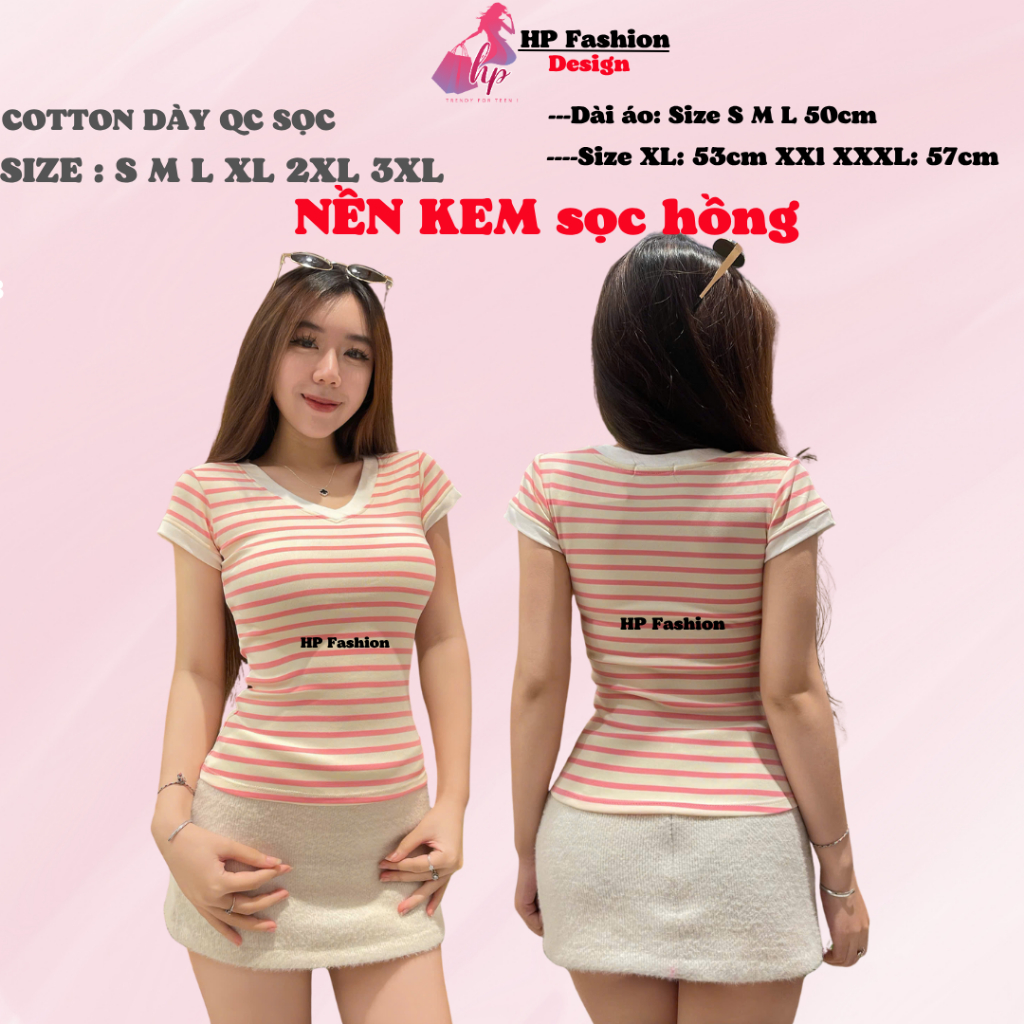 Áo thun cổ tim sọc viền nữ chiết eo basic, áo phông nữ ôm body cộc ngắn tay vải cao cấp co giãn  HP54 | BigBuy360 - bigbuy360.vn