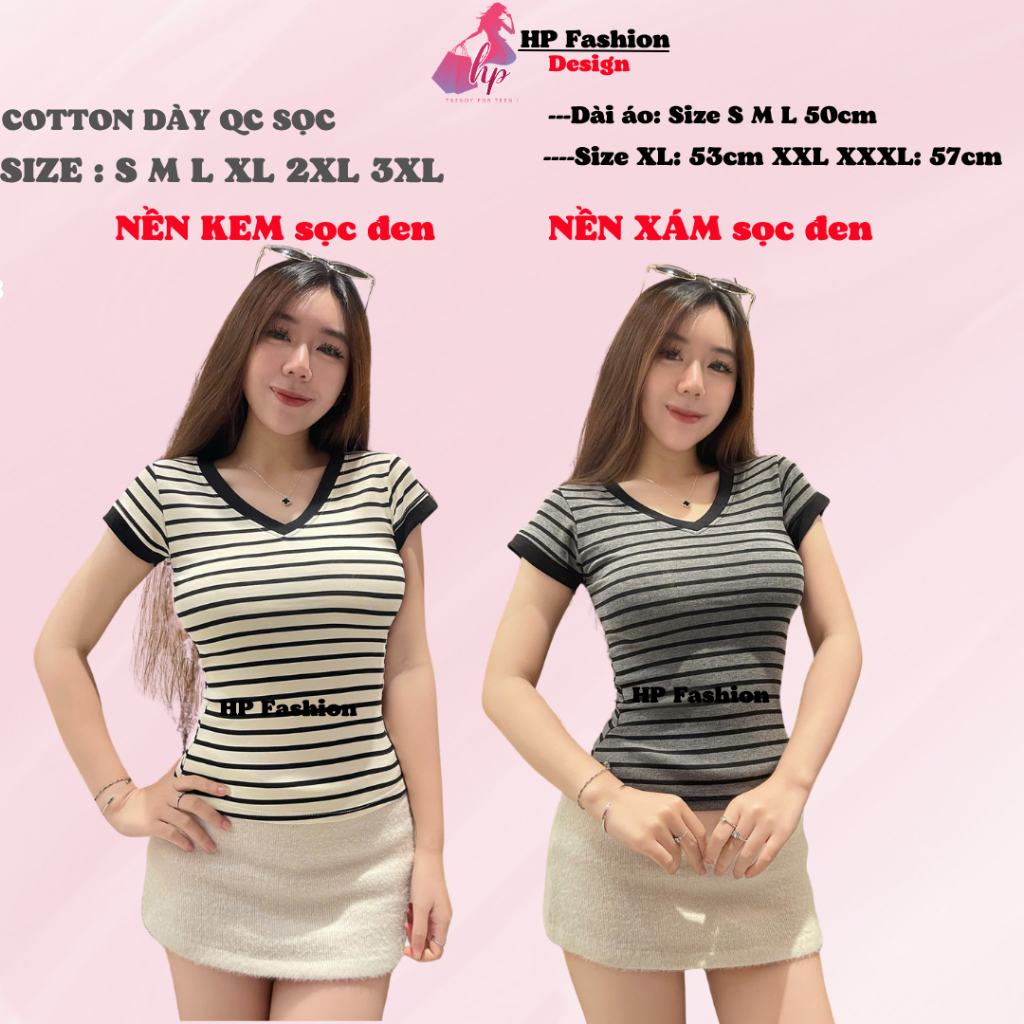 Áo thun cổ tim sọc viền nữ chiết eo basic, áo phông nữ ôm body cộc ngắn tay vải cao cấp co giãn  HP54 | BigBuy360 - bigbuy360.vn