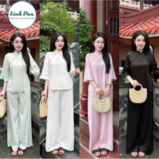 Linh Đan  Bộ quần áo cách tân bà ba truyền thống cổ tàu cúc chéo chất liệu lụa gấm vân hoa 2da cao cấp