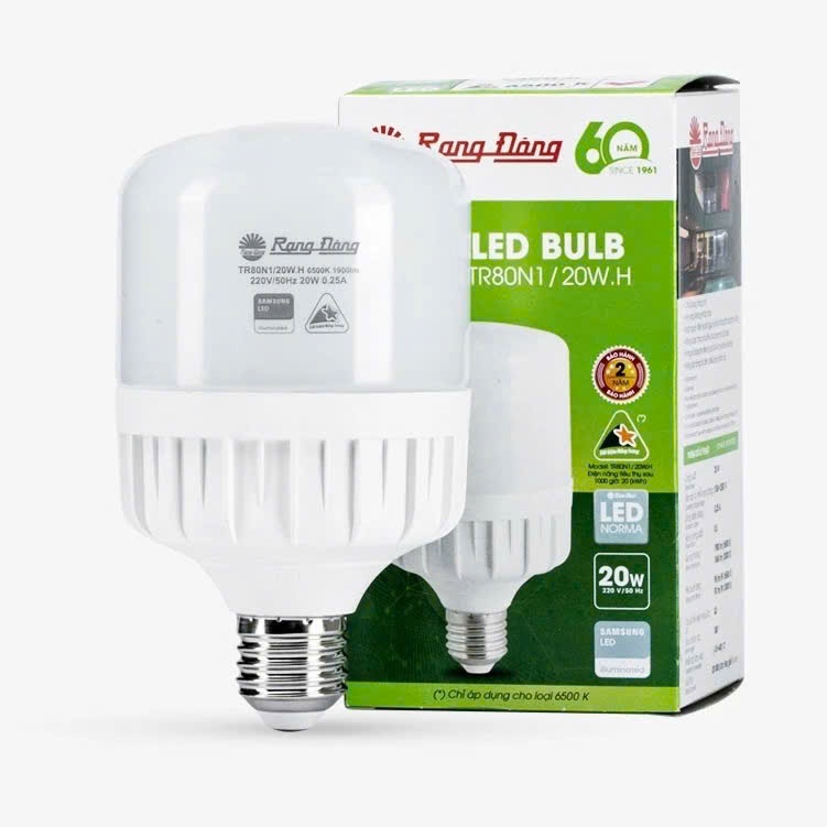 Bóng đèn LED BULB trụ 20W, 80W Rạng Đông, siêu sáng _ Chính Hãng