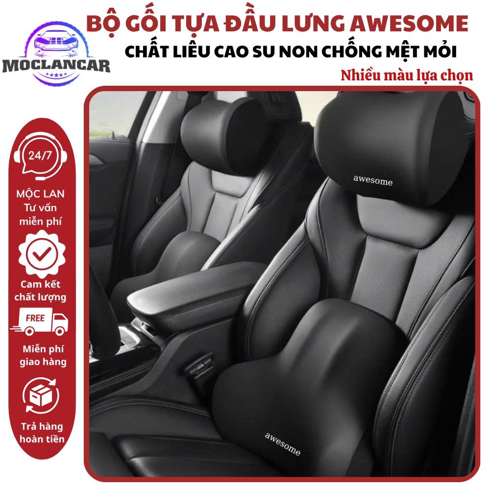 ( AWESOME) Gối Tựa Đầu Ô Tô Tựa Lưng Cao Cấp Chất Liệu Cao Su Non Chống Đau Mỏi Chống Thấm Mồ Hôi Cotton 100%