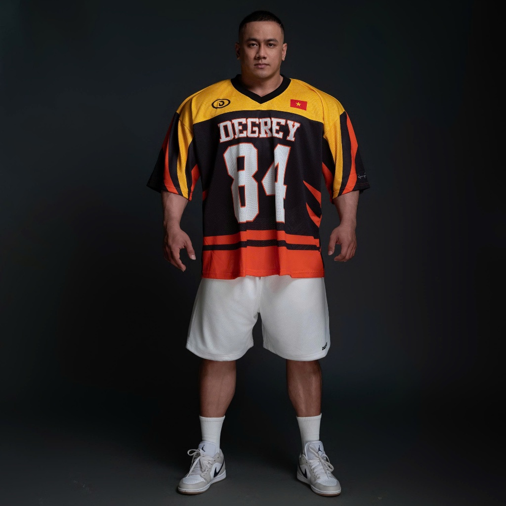 Áo thun thể thao màu CAM BLAZE Degrey Jersey 84 cổ tim - JERBLACAM