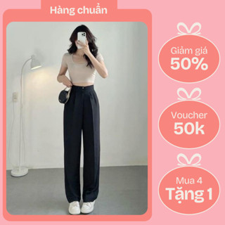 Quần ống rộng nữ, Quần ống suông nữ, Quần vải nữ cạp cao 1,2 khuy dọc, Quần tây nữ suông có túi chất tuyết mưa hàn đẹp