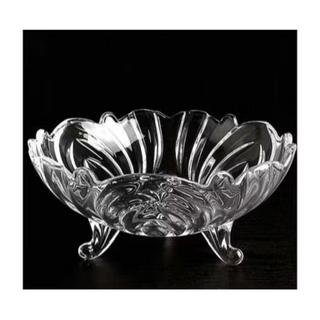 Bát Thuỷ Tinh Thả Hoa,Thố Thuỷ Tinh 3 Chân Đựng Hoa Quả,Rau Dày Dặn,Sang Trọng 23cm