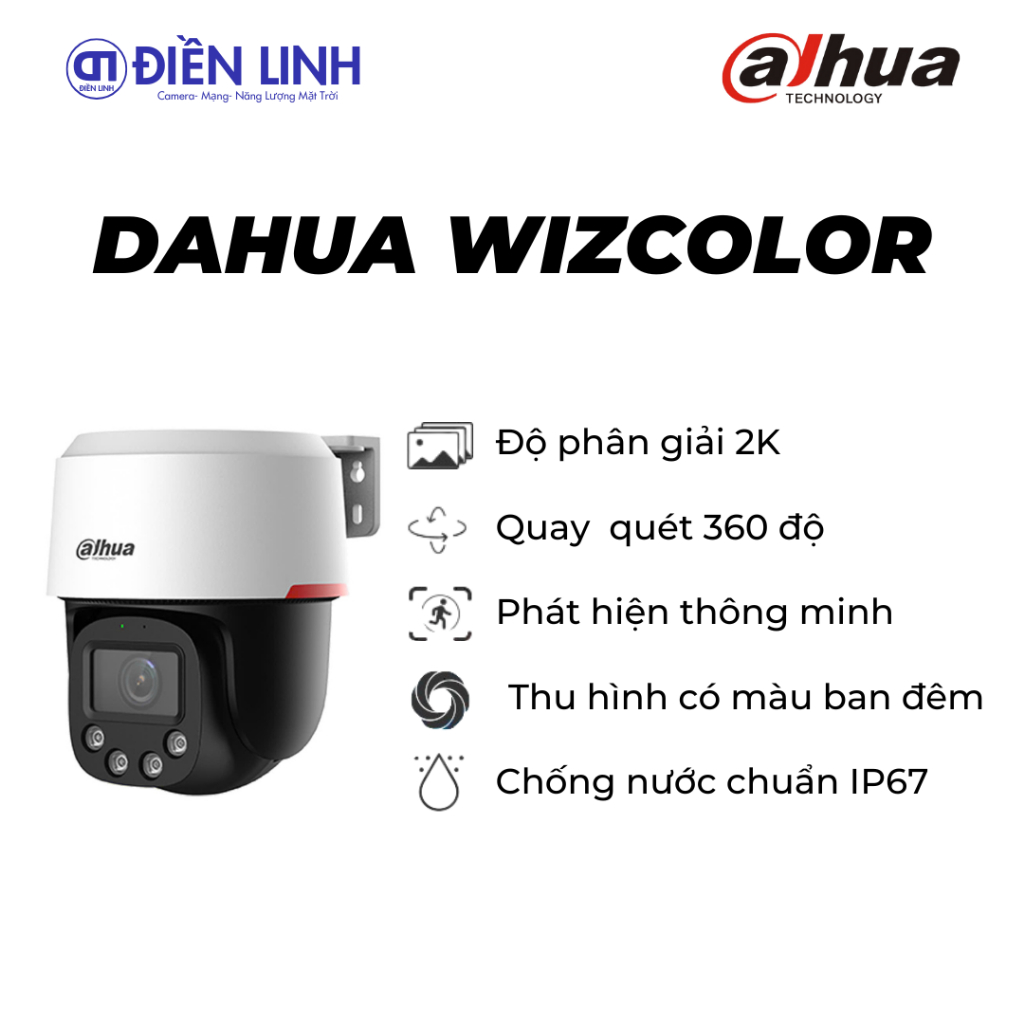 Camera Dahua Wizcolor DH-SD2C400NA-B-PV-PRO Quay Quét 330 Độ, Hình Ảnh Ban Đêm Sáng Như Ban Ngày, Cả