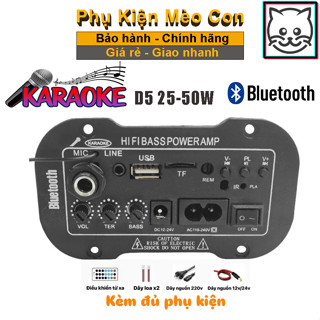 Mạch loa D5 bluetooth chế loa kẹo kéo hát karaoke, công suất 25-50w, nhỏ gọn tích hợp đủ chức năng và các phụ kiện dây