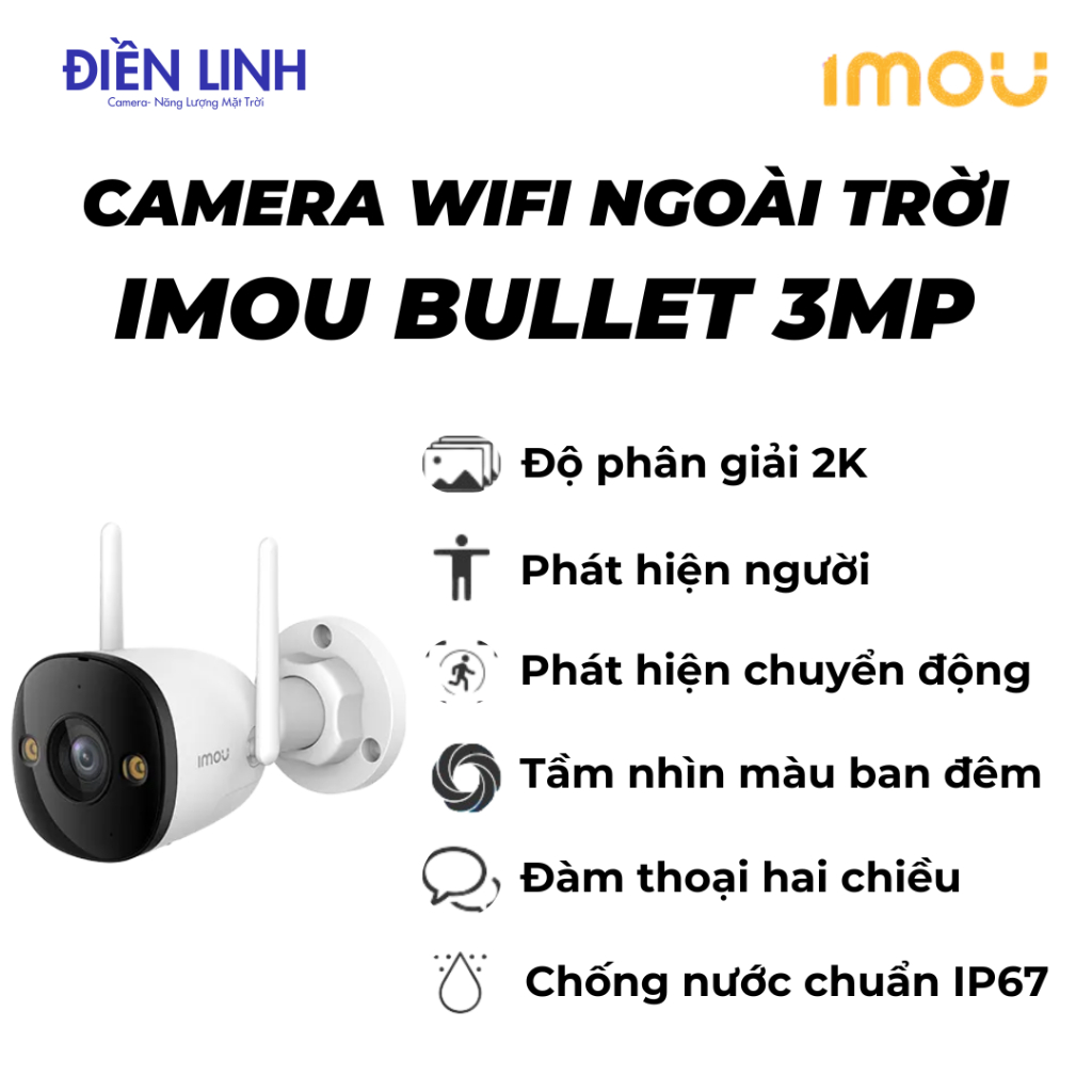 Camera WiFi Ngoài Trời IMOU BULLET 2E 3MP 2K Cảnh Báo Chuyển Động, Quan Sát Ban Đêm