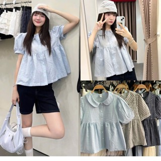 Áo sơ mi nữ A.763, Áo babydoll cổ sen tay bồng dáng xòe rộng phối cúc dọc nhiều màu xinh xắn, dễ phối đồ - Shop Chấm Bi