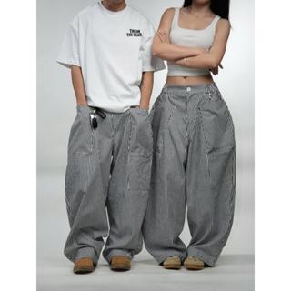 Quần dài ống rộng họa tiết sọc chất jeans cao cấp, túi hộp form rộng THEM Studio, quần dài unisex basic street style