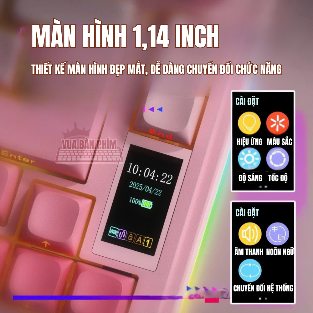 Bàn phím cơ aula S75 Pro 3 mode, màn hình tùy chỉnh, led rgb, gasket mount, hotswap, key cap pbt double shot, full foam | BigBuy360 - bigbuy360.vn