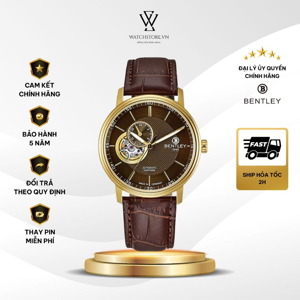 Đồng Hồ Bentley Nam BL1832-25MKDD Máy Cơ/Automatic Size 40mm Kính Sapphire Dây Da Chính Hãng