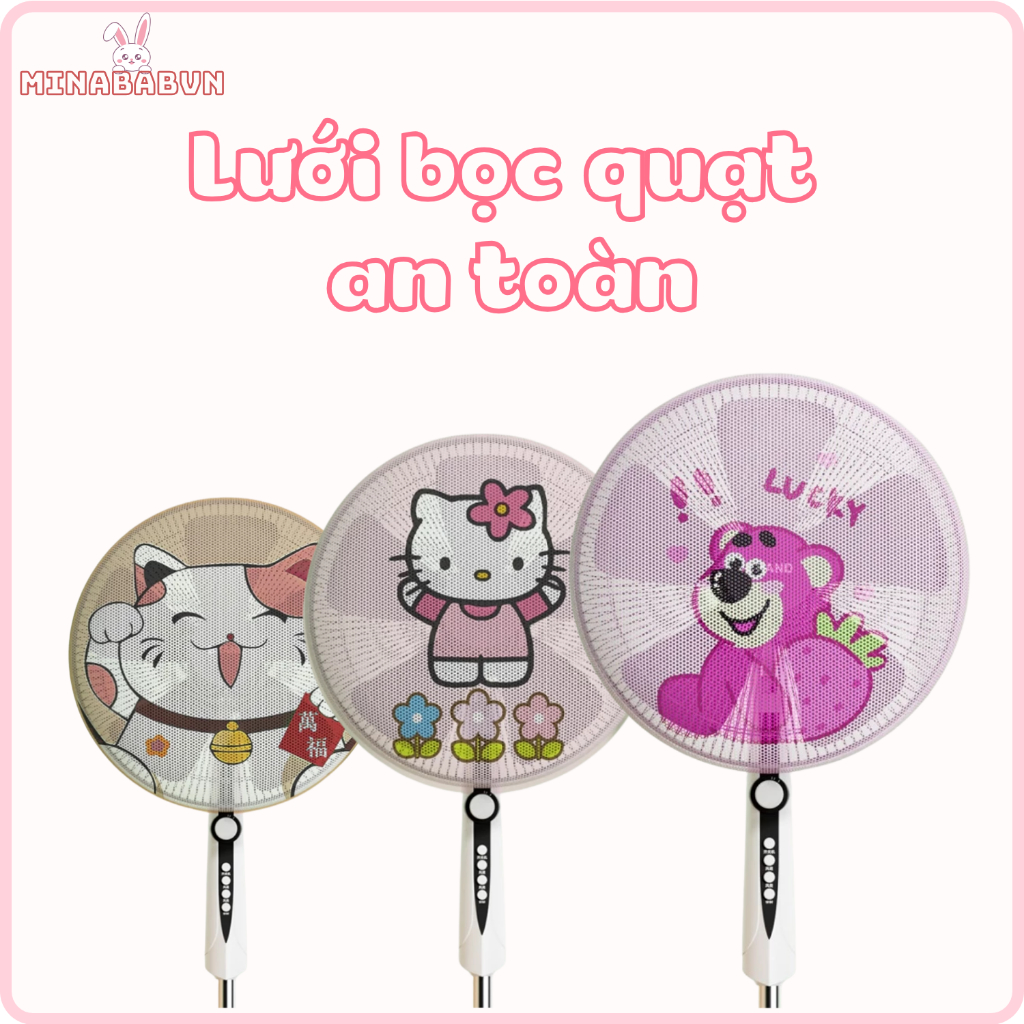 Lưới Bọc Quạt Bảo Vệ Bé, Lưới Có Dây Rút Chống Kẹt Tay Phủ Hai Mặt Cho Bé Họa Tiết Đáng Yêu