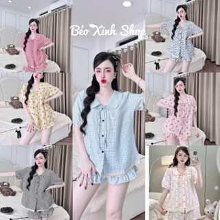 Đồ Bộ - Đồ Ngủ Quần Áo Đùi Xốp Tiểu Thư Cổ Sen Phối Ren Pijama Bigsize 50-100kg Nữ Nhung Lịch Women Quần A.5037