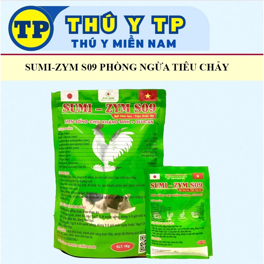 Combo 5 gói MEN SUMI ZYME S09 1KG (10 gói 100g) men sống chịu kháng sinh, kích thích tiêu hóa gà, gi