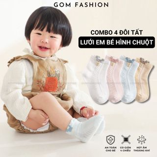 Combo 4 đôi tất lưới mùa hè cho bé GOMTAT thoáng mát, vớ trẻ em phối mặt lưới mềm mại mỏng nhẹ - YIQ-W018-CB4