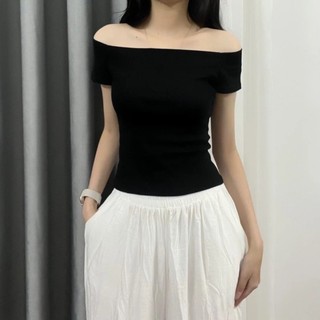  Áo Thun Trễ Vai Dáng Bệt Chất Thun Zip Co Giãn Dáng Ôm Dành Cho Nữ 