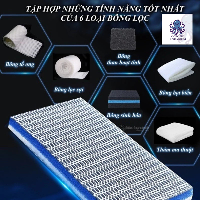 Bông Lọc Bể Cá 8D/15D Thế Hệ Mới - Bông Lọc Nước, Lọc Thô, Lọc Bụi Mịn Bể Cá Cảnh_Octopus Aquarium