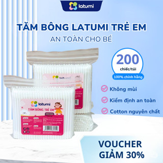 Tăm bông Latumi trẻ em thân nhựa túi 200 cái mềm tại an toàn từ cotton nguyên chất