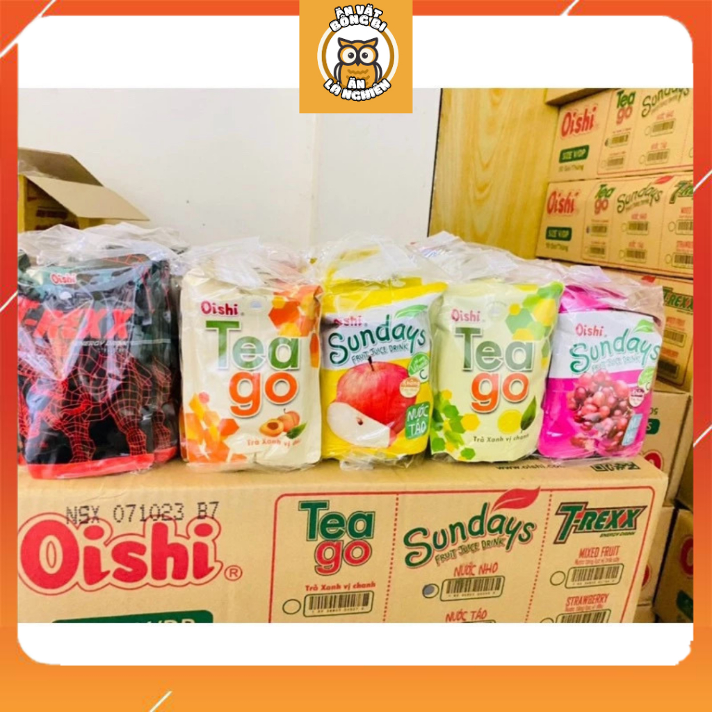 Thùng 50 Bịch trà xanh Tea Go Oishi 180ml Vị Chanh, đào, táo, nho, tăng lực